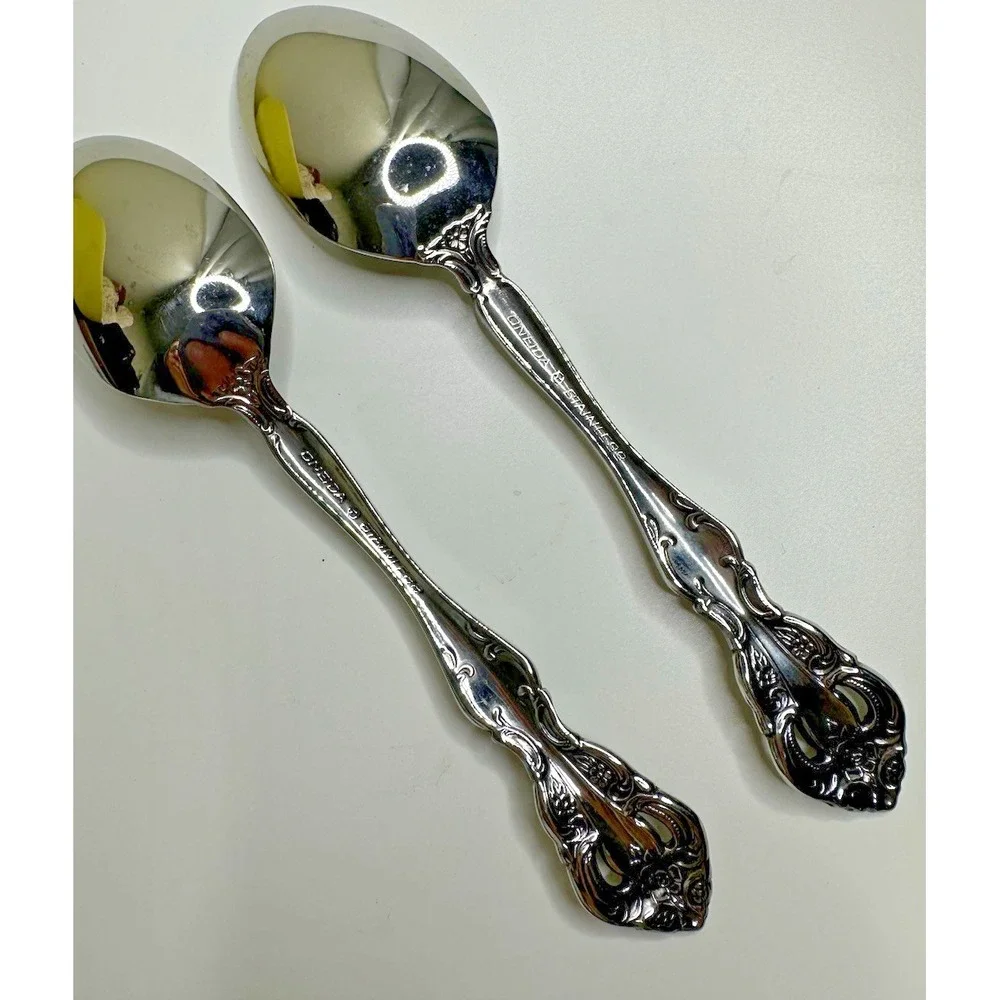 VTG Oneida MICHELANGELO Cube Stainless Flatware 2 Pc Teaspoon